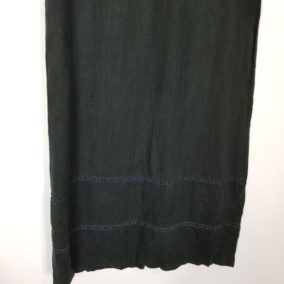 Match USA Women Linen Maxi Dress Sz 10 Gray Button Up Crochet Detail Lagenlook - Picture 6 of 8